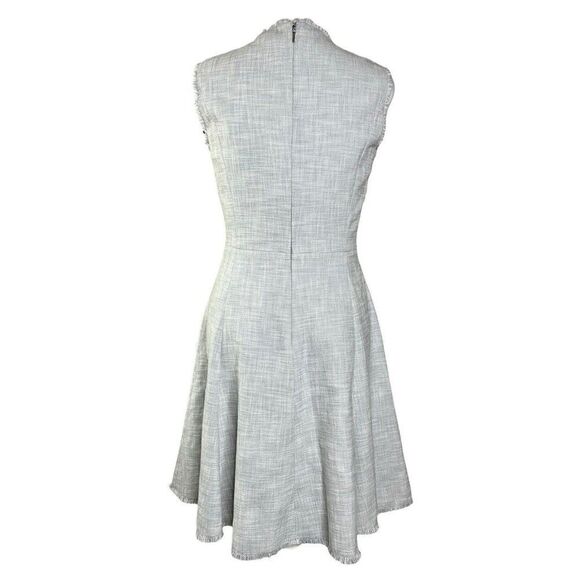 Rebecca Taylor Slub Suit Dress 8 Light Gray Sleevless Fit & Flare Woven Cotton - Picture 6 of 13